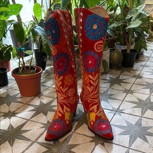 Floral Embroidered Knee-High Boots